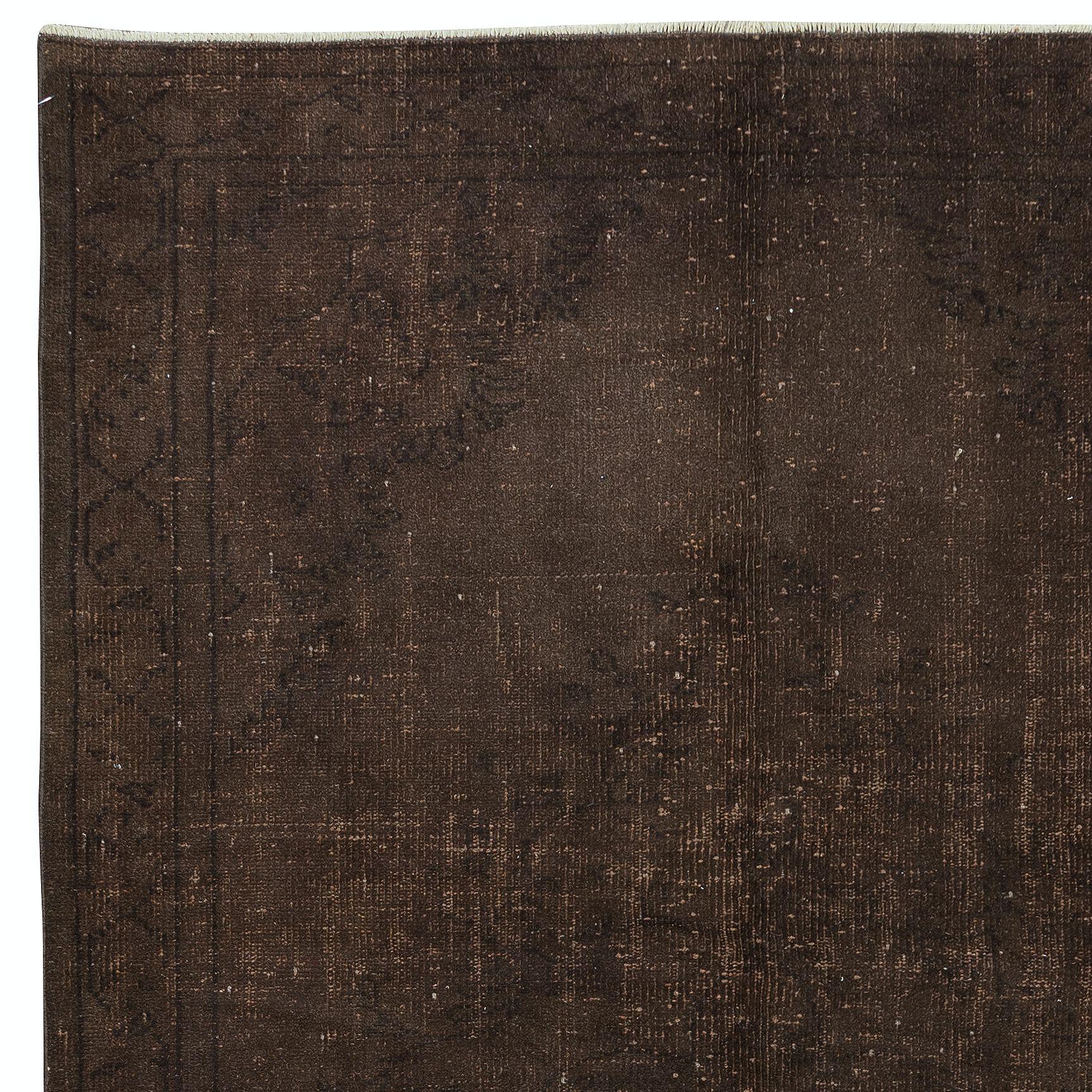 Hand-Knotted 6x9.6 Ft Modern Area Rug in Brown, Turkish Wool Carpet, Handmade in Turkey For Sale