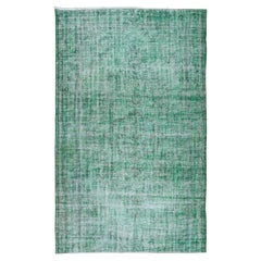 6x9.6 Ft Modern Green Over-Dyed Rug, Hand Knotted Anatolian Vintage Wool Carpet
