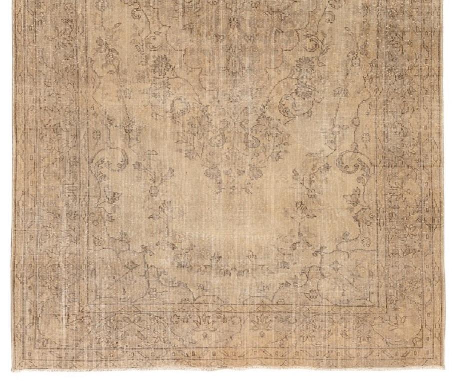 Hand-Knotted 6x9.6 Ft One-of-a-Kind Vintage Handmade Turkish Oushak Wool Area Rug in Beige For Sale