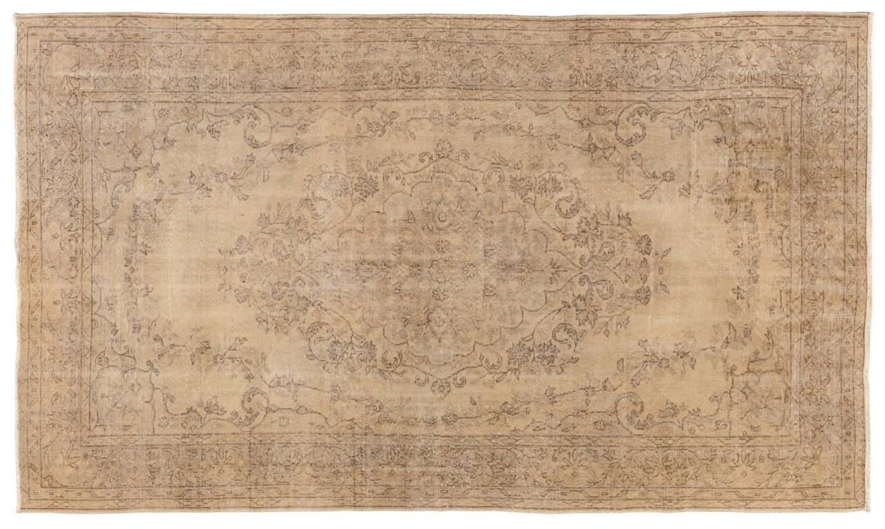 6x9.6 Ft One-of-a-Kind Vintage Handmade Turkish Oushak Wool Area Rug in Beige In Good Condition For Sale In Philadelphia, PA
