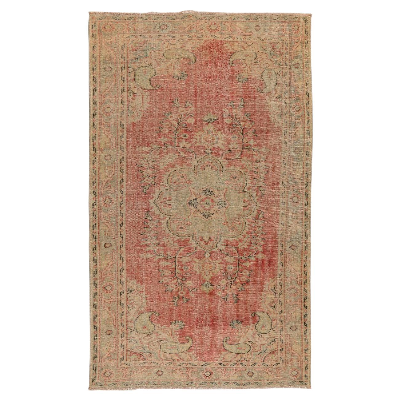 6x9.6 Ft Vintage Turkish Oushak Rug in Soft Colors. One of a Kind Oriental Rug