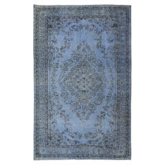 6x9.6 Ft Vintage Handmade Turkish Area Rug Over-Dyed in Blue 4 Modern Interiors