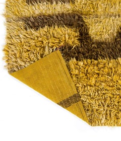 6x9.6 Ft Vintage Shag Pile Mohair Wool "Tulu" Anatolian Rug in Saffron Yellow
