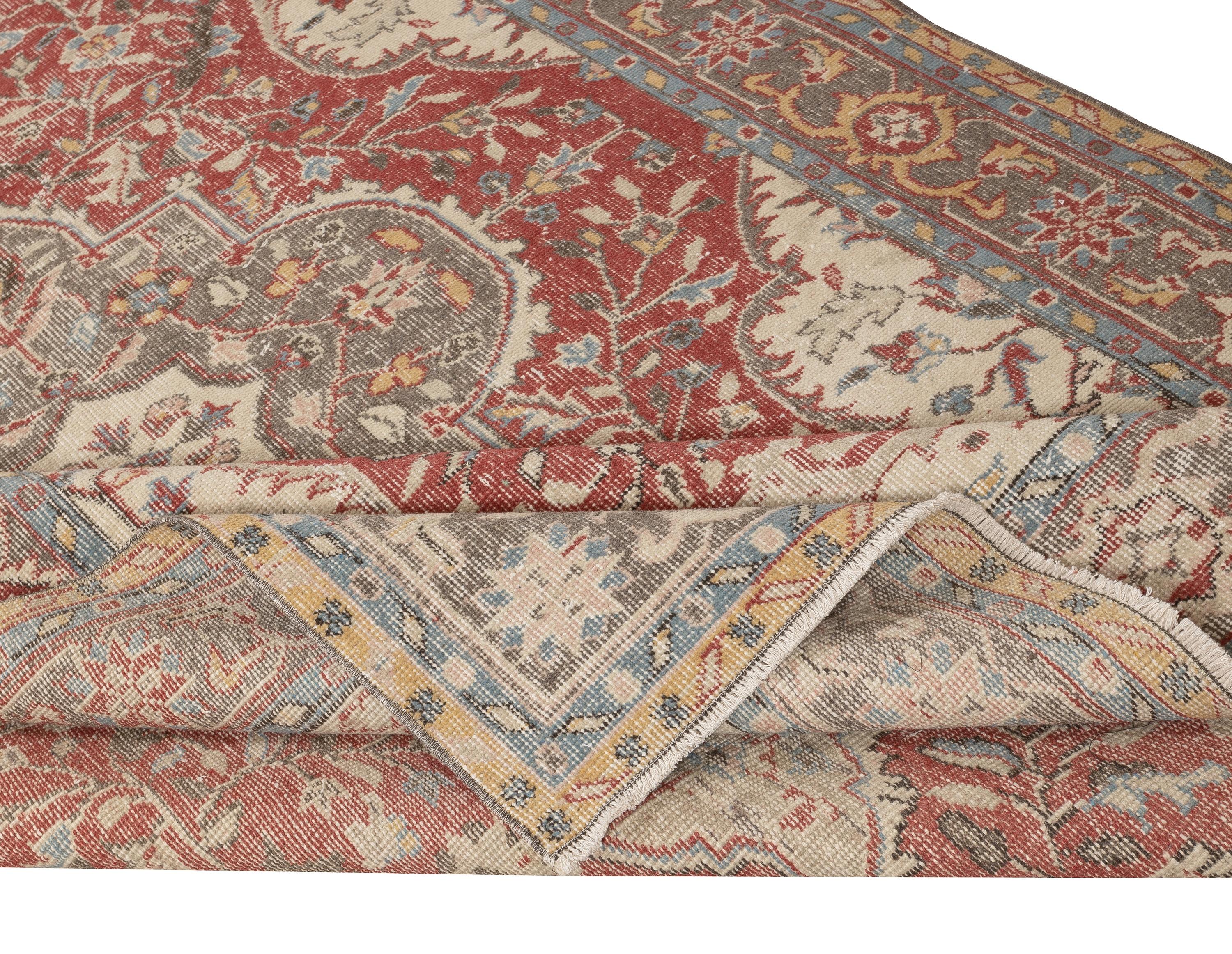 6x9.6 Ft Vintage Türkisch Rot Teppich. Handgeknüpfter Wollteppich mit Medaillon-Design (Rustikal) im Angebot