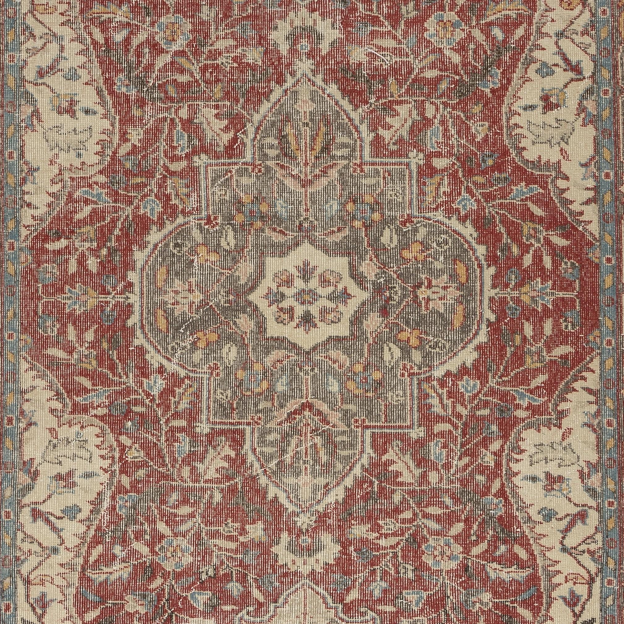 6x9.6 Ft Vintage Türkisch Rot Teppich. Handgeknüpfter Wollteppich mit Medaillon-Design im Zustand „Gut“ im Angebot in Spring Valley, NY