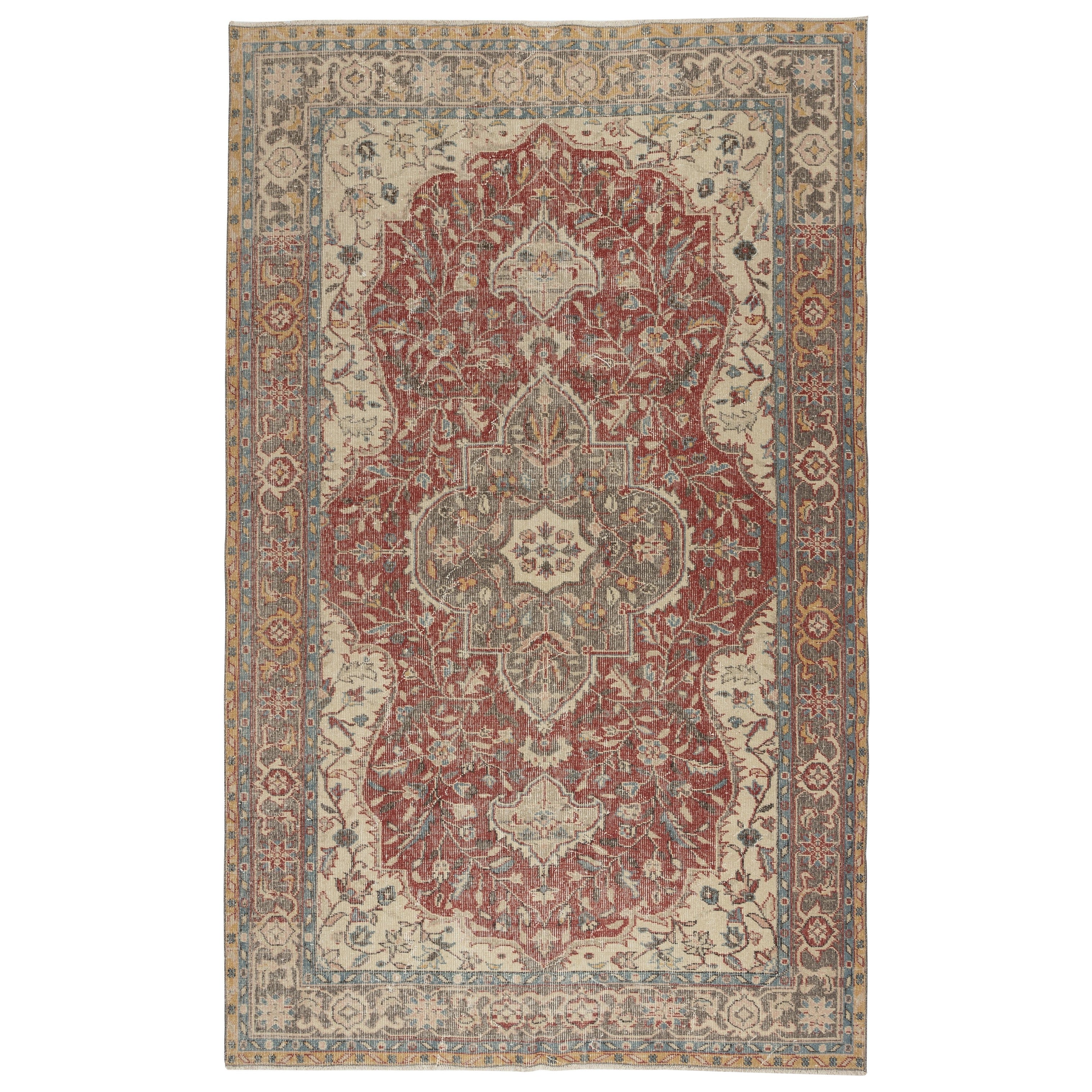 6x9.6 Ft Vintage Türkisch Rot Teppich. Handgeknüpfter Wollteppich mit Medaillon-Design