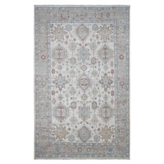 6'x9'7" Chiffon White Afghan Peshawar Karajeh Design Tapis de laine noué à la main