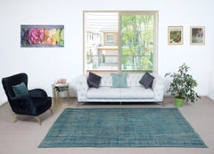 6x9.7 Ft Contemporary Wool Area Rug in Blue Color, Hand-knotted in Turkey