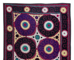 Hand Embroidered Wall Hanging, Colorful Vintage Suzani Cotton Bed Cover