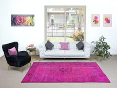 6x9.7 Ft Handgefertigter türkischer Teppich in Rosa, moderner Teppich aus Wolle und Baumwolle