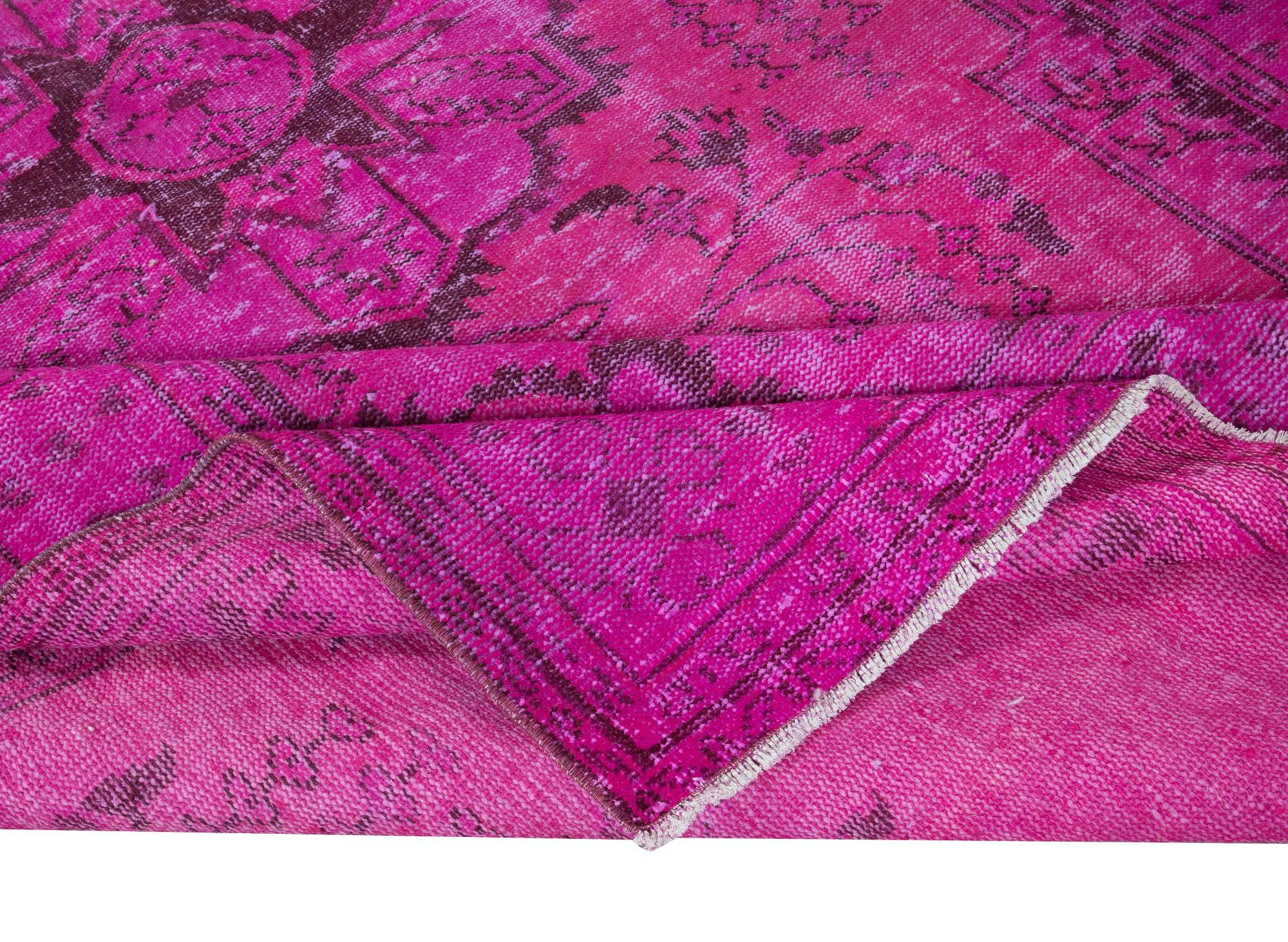 Hand-Woven 6x9.7 Ft Hand-Made Turkish Area Rug in Pink, Modern Wool and Cotton Carpet For Sale