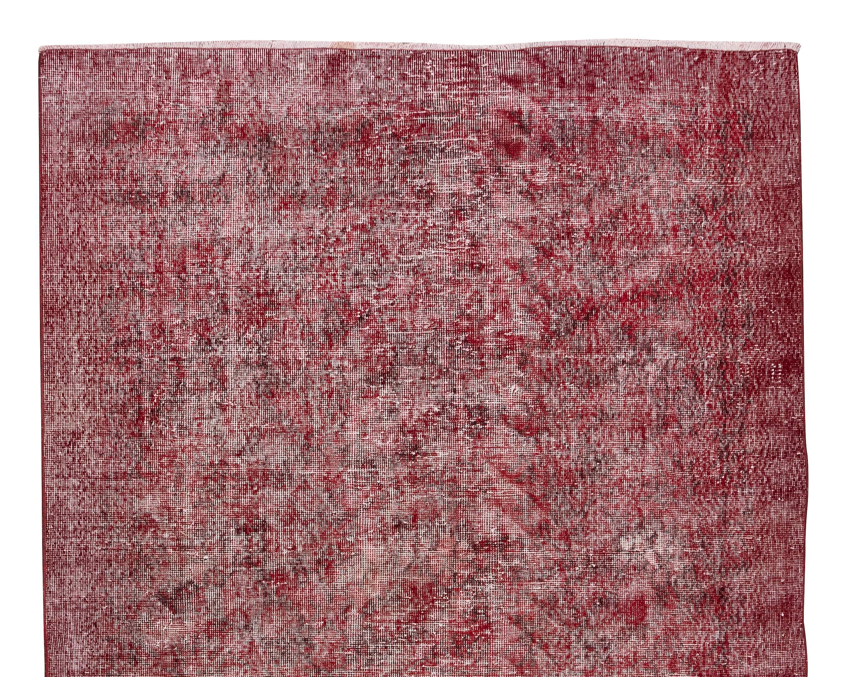 Hand-Knotted Handmade Turkish Area Rug in Burgundy Red, Shabby Chic Vintage Carpet For Sale