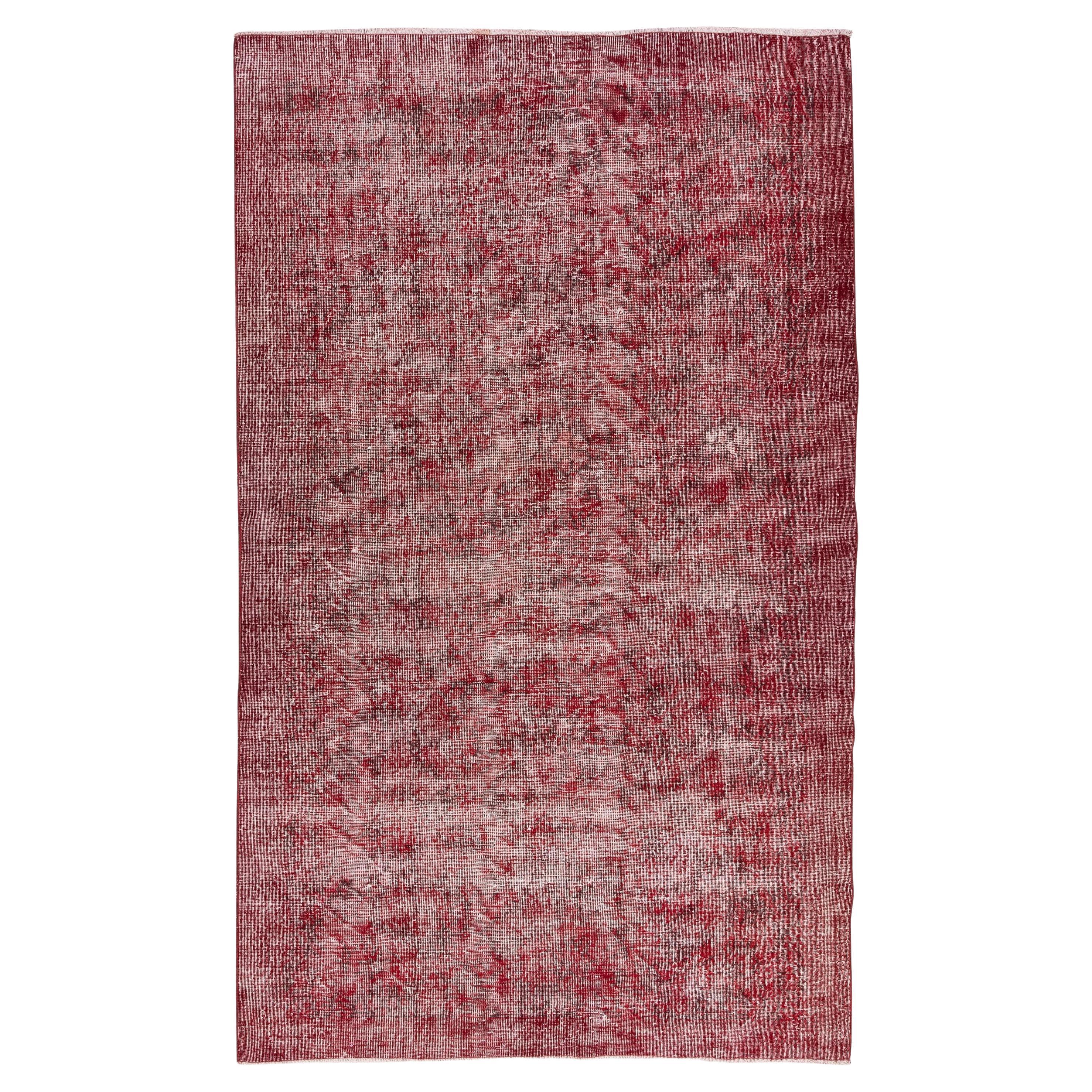 Handmade Turkish Area Rug in Burgundy Red, Shabby Chic Vintage Carpet