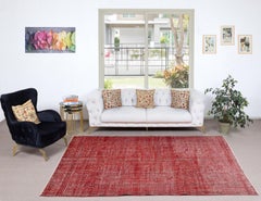 6x9.7 Ft Handmade Turkish Wool Area Rug. Vintage Redyed Red Rug for Modern Home