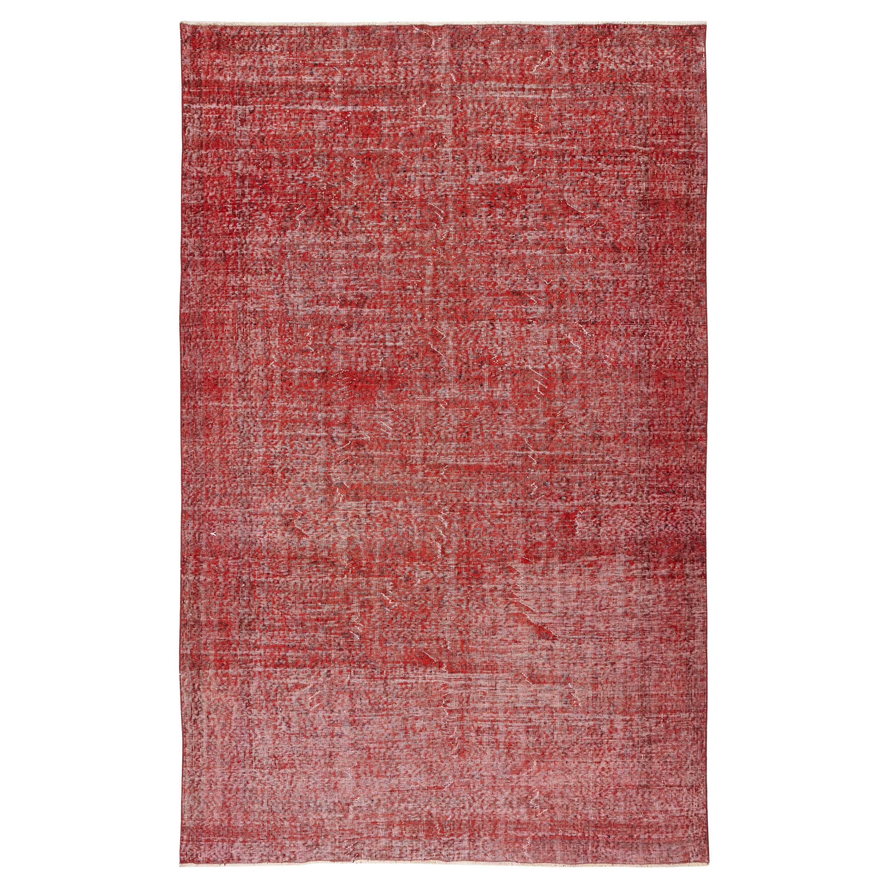 6x9.7 Ft Handgefertigter Teppich aus türkischer Wolle. Vintage Redyed Roter Teppich für modernes Zuhause