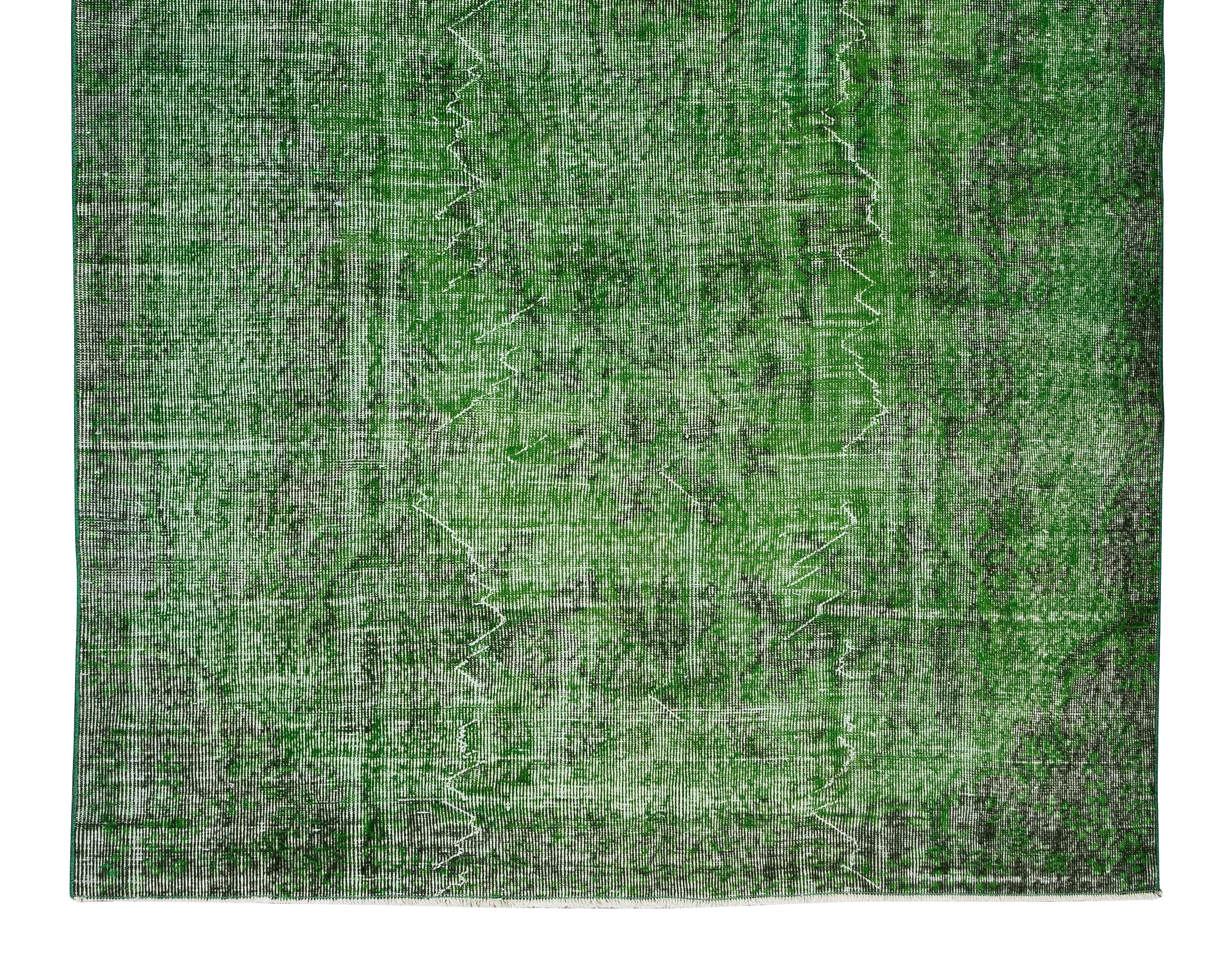 6x9.7 Ft Modern Green Area Rug, Decorative Handmade Turkish Re-Dyed  Wool Carpet In Good Condition For Sale In Philadelphia, PA