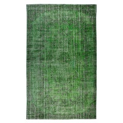 6x9.7 Ft Modern Green Over-Dyed Floor Rug, Hand Knotted Turkish Vintage Carpet