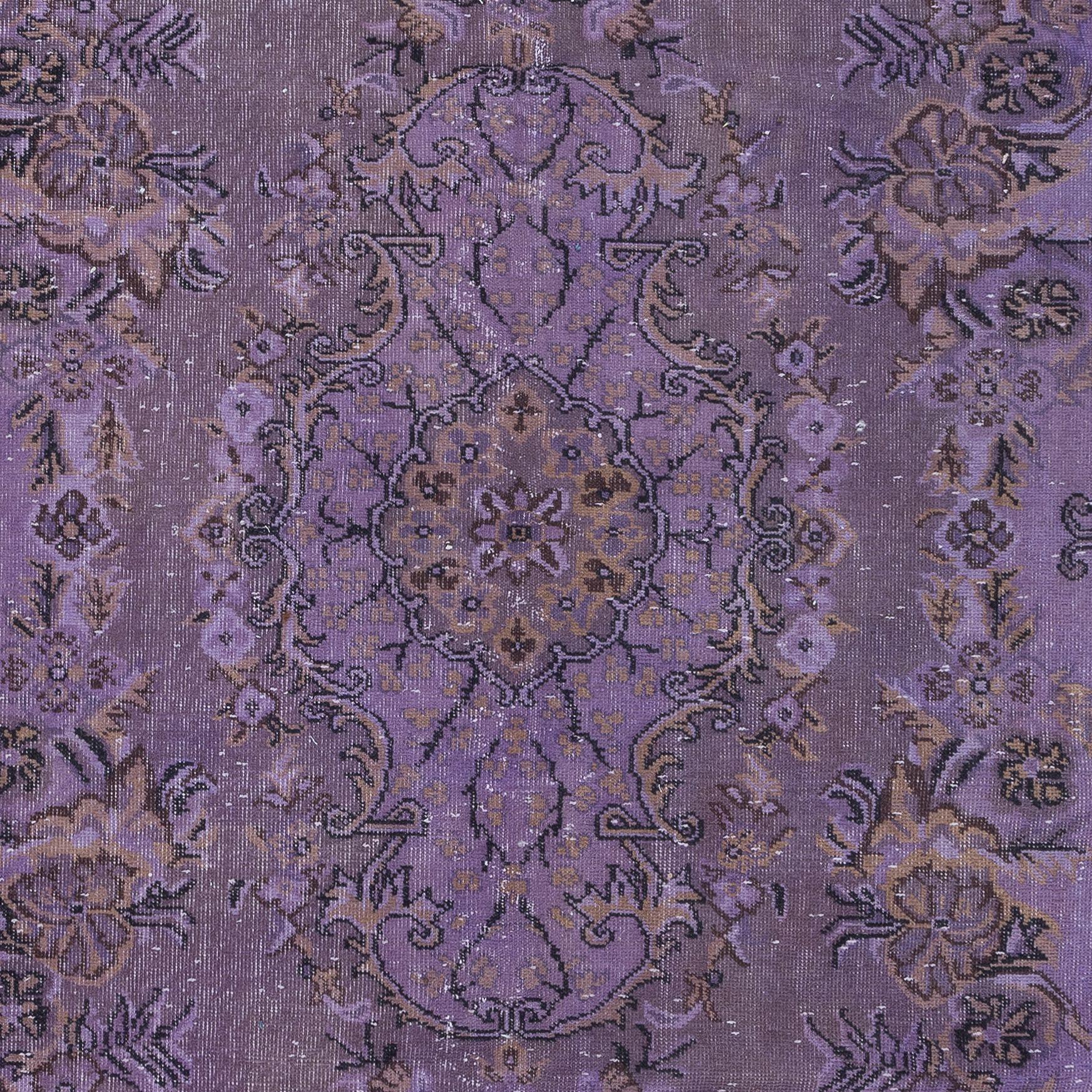 Hand-Knotted 6x9.7 Ft Modern Handmade Turkish Rug with Orchid Purple Field & Medallion Design