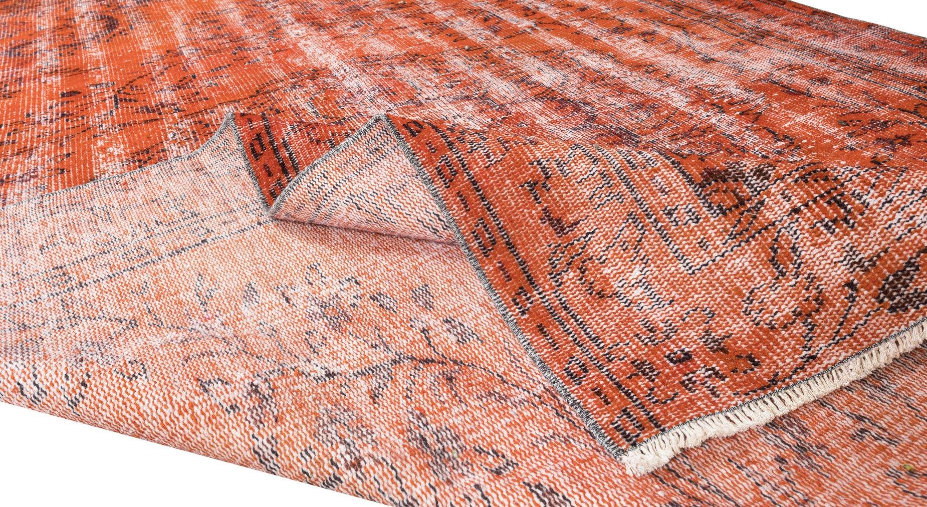 Hand-Knotted 6x9.7 Ft Modern Handmade Turkish Vintage Wool Area Rug Over-Dyed in Orange For Sale