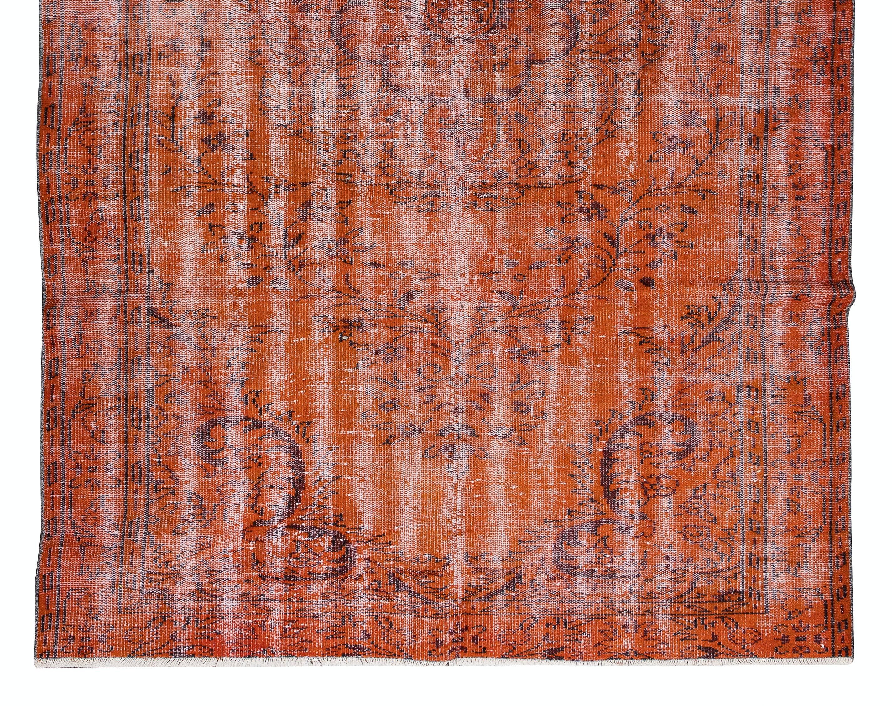 20th Century 6x9.7 Ft Modern Handmade Turkish Vintage Wool Area Rug Over-Dyed in Orange For Sale