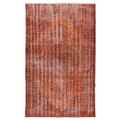 6x9.7 Ft Modern Handmade Turkish Vintage Wool Area Rug Over-Dyed in Orange