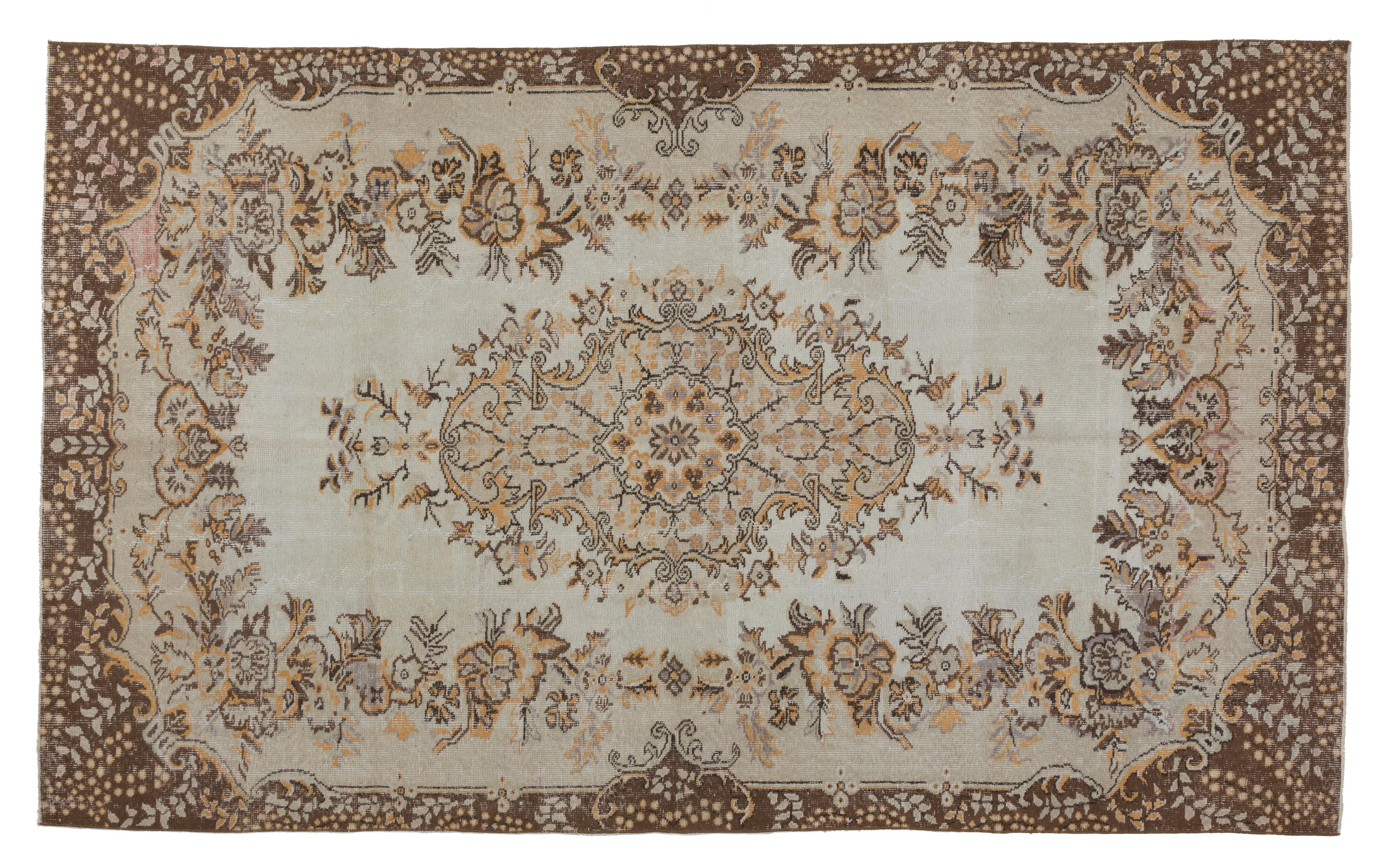 6x9.7 Ft Vintage Türkischer Wollteppich, rustikaler Landhausstil, handgefertigter Teppich (20. Jahrhundert) im Angebot