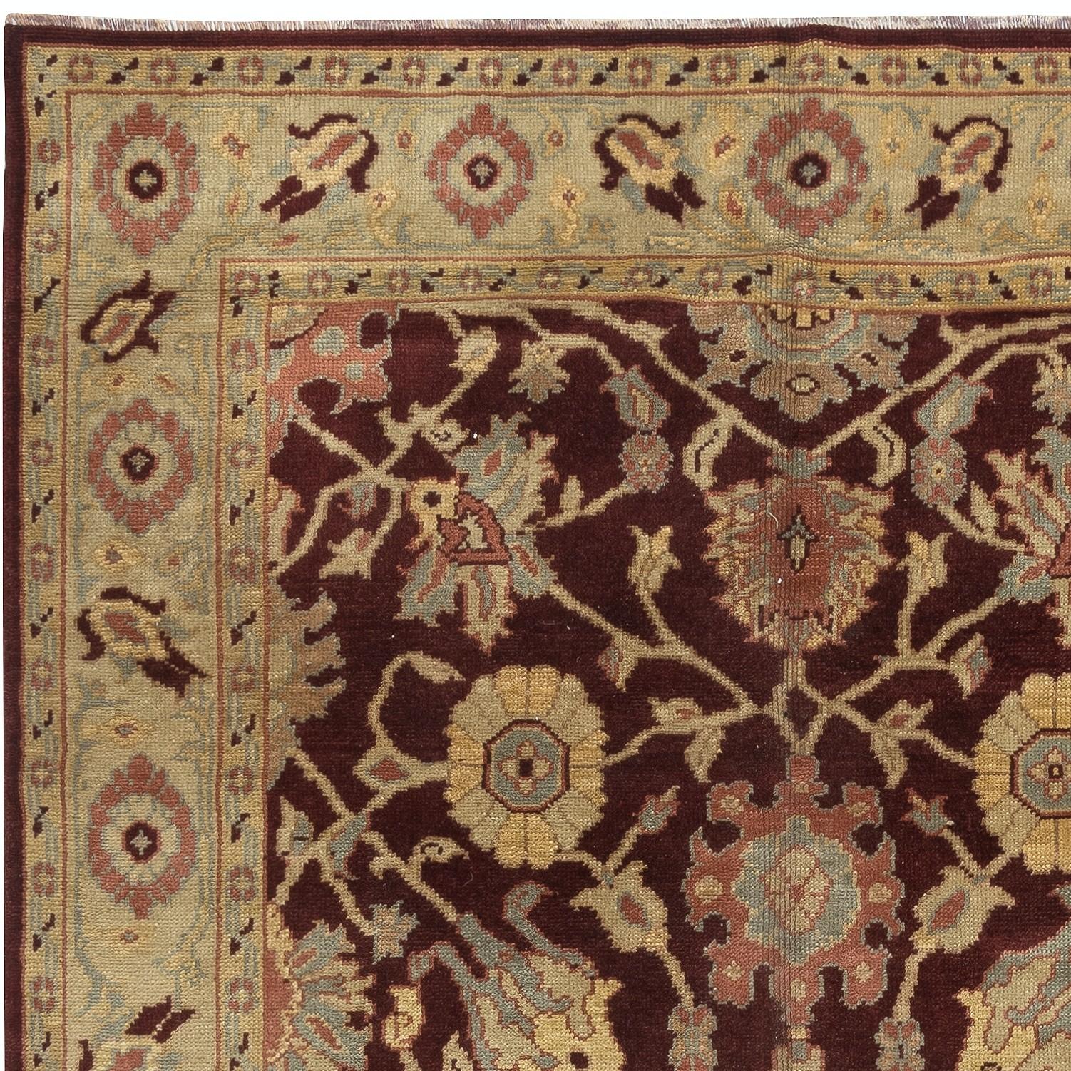 6x9.7 Ft Vintage Roter handgefertigter türkischer Teppich mit botanischem Design. 100% Wolle. (Türkisch) im Angebot
