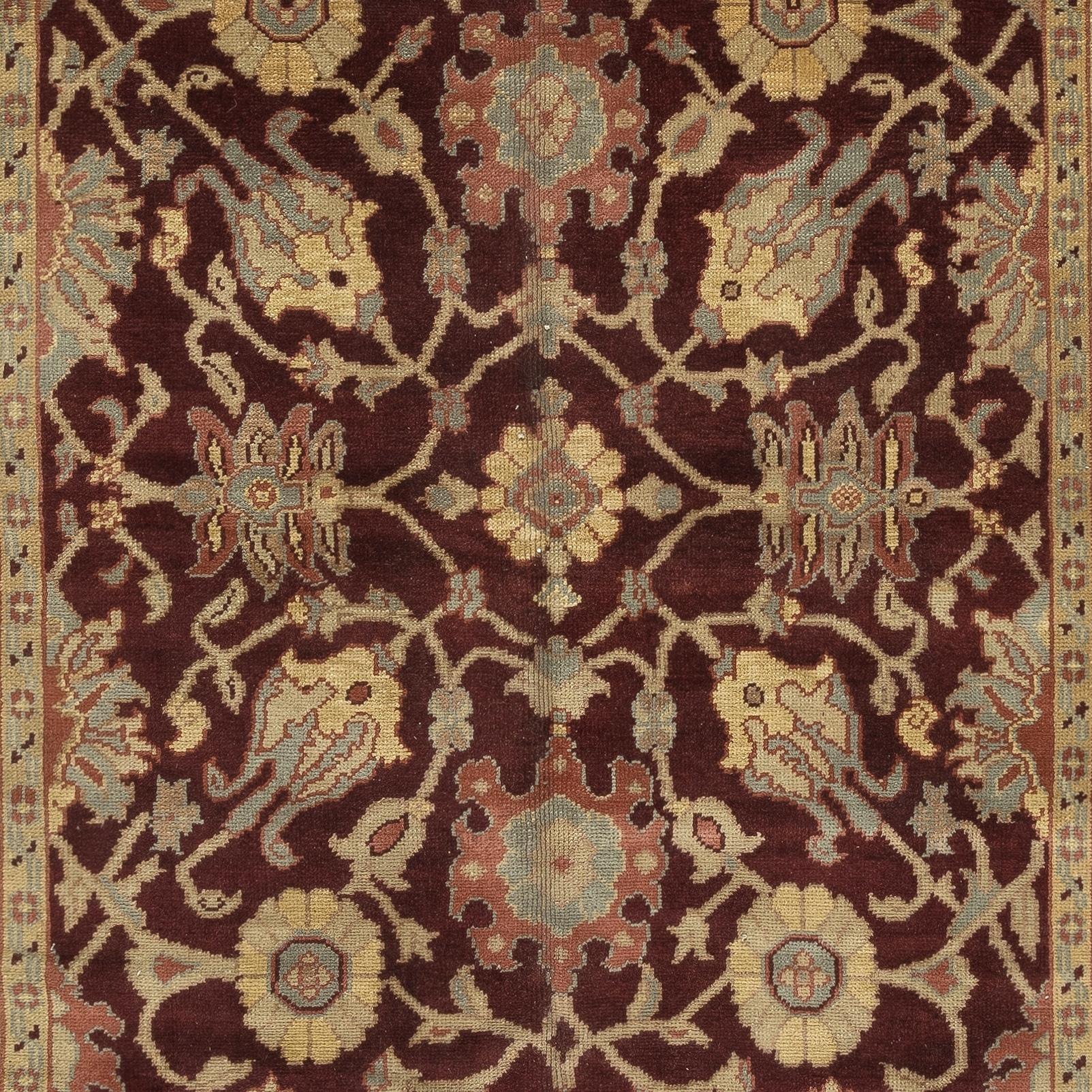 6x9.7 Ft Vintage Roter handgefertigter türkischer Teppich mit botanischem Design. 100% Wolle. (Handgeknüpft) im Angebot