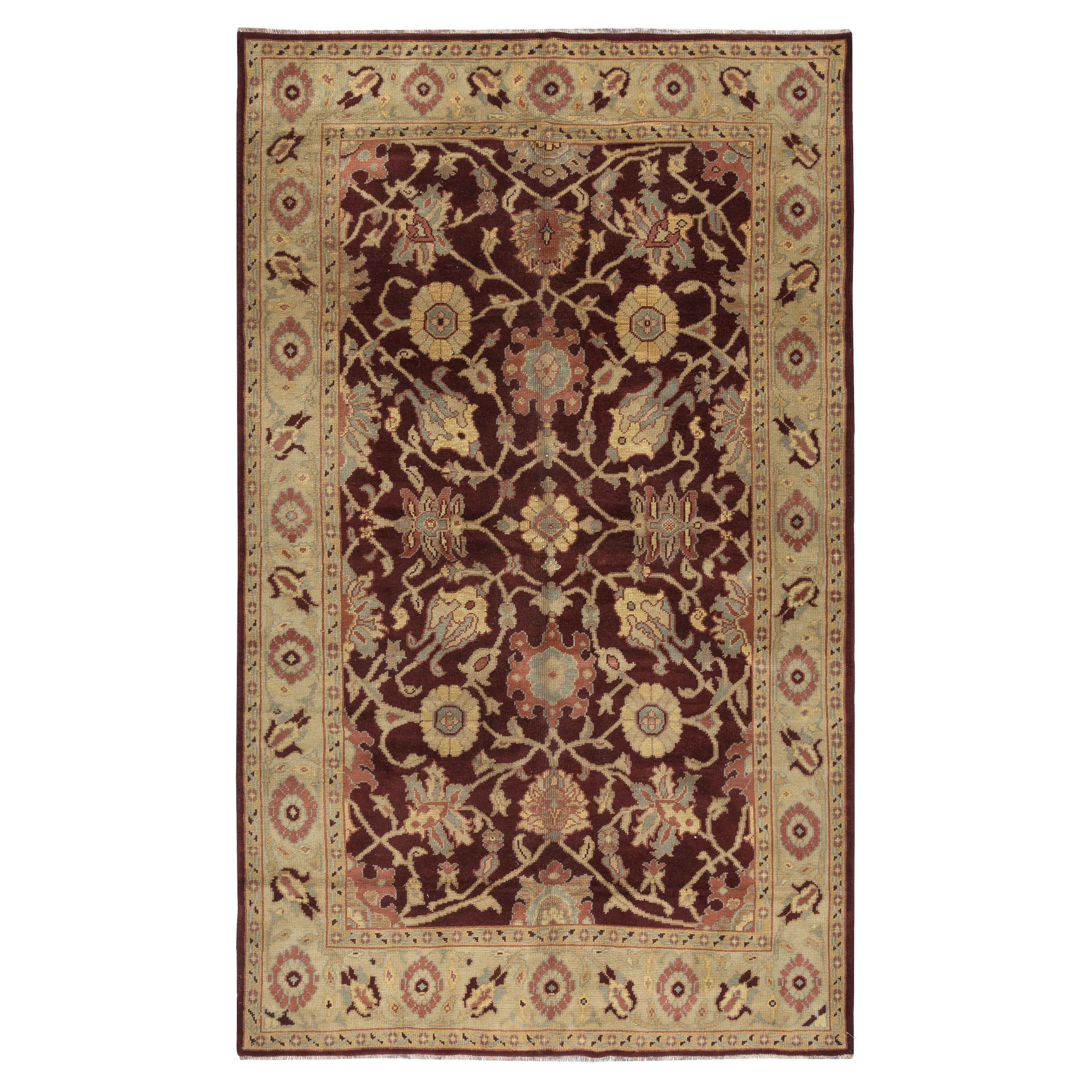 6x9.7 Ft Vintage Red Handmade Turkish Rug with Botanical Design. 100% laine