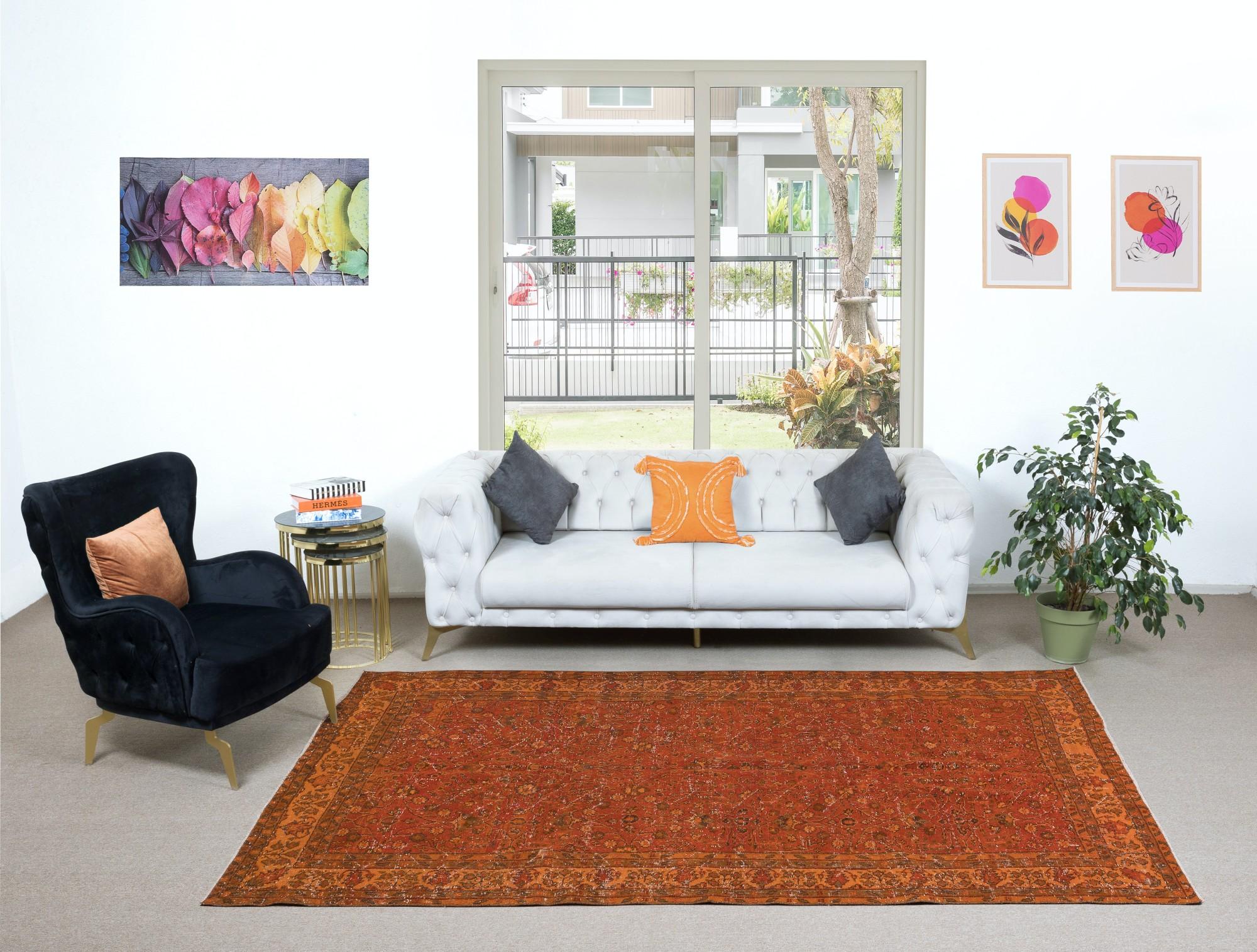 6x9.7 Ft Vivid Orange Turkish Rug, Vibrant Colored Handmade Bohem Carpet In Good Condition For Sale In Philadelphia, PA