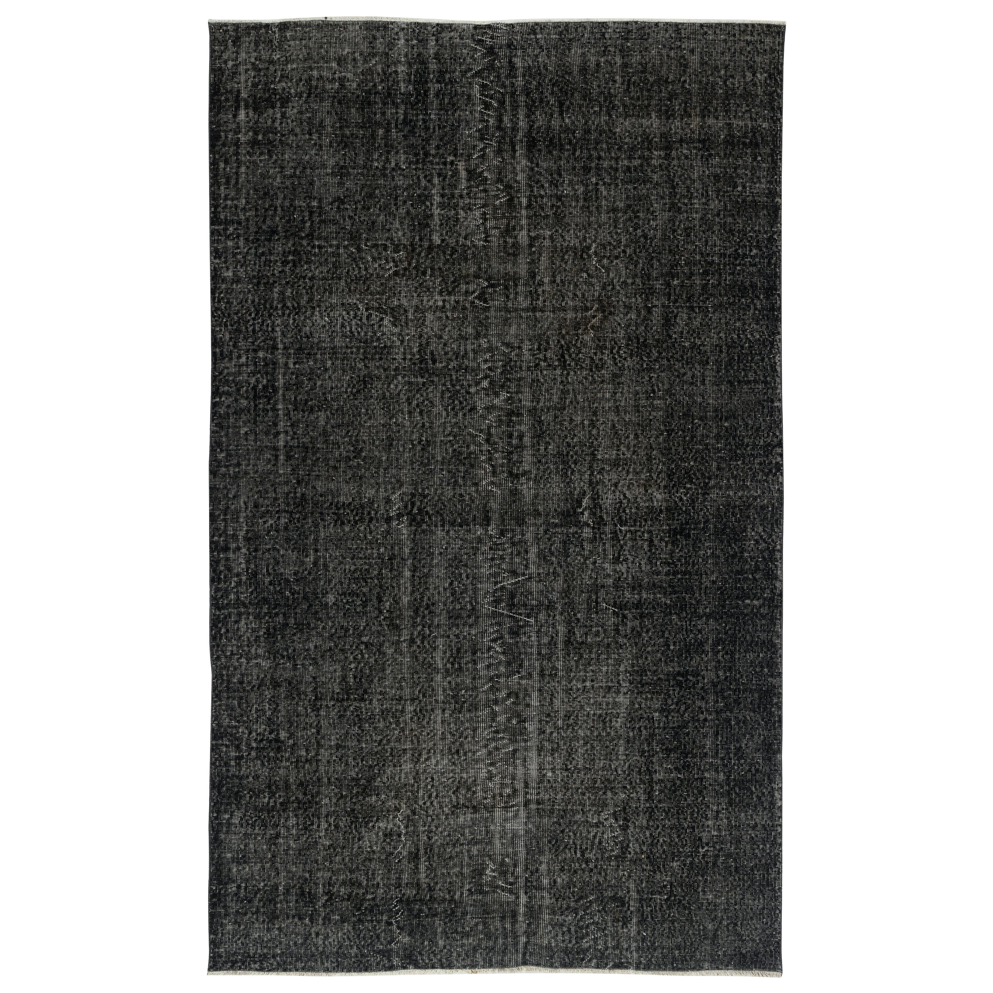 6x9.8 Ft Schwarzer türkischer Teppich für das Schlafzimmer. Handgefertigter Vintage-Teppich für das Wohnzimmer