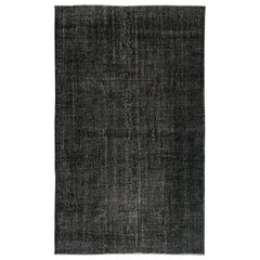 6x9.8 Ft Schwarzer türkischer Teppich für das Schlafzimmer. Handgefertigter Vintage-Teppich für das Wohnzimmer