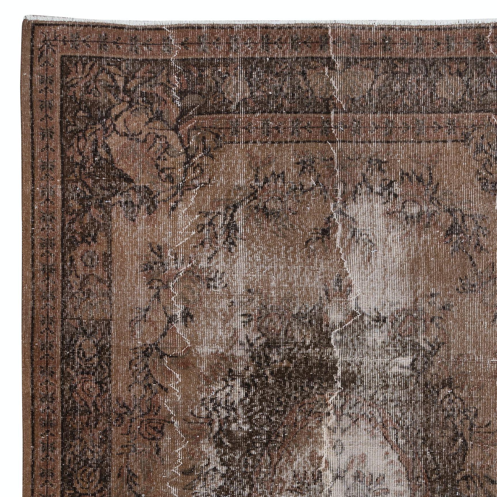 Hand-Knotted 6x9.8 Ft Classic Aubusson Inspired Handmade Turkish Wool Area Rug in Brown For Sale