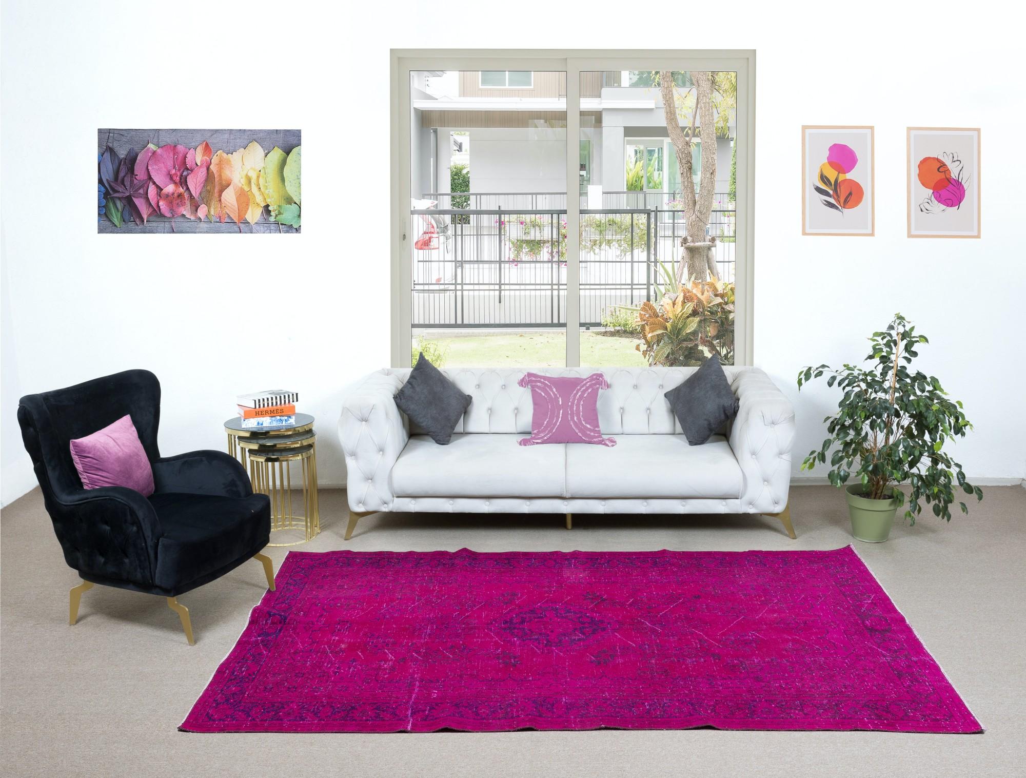 Turkish 6x9.8 Ft Contemporary Pink Area Rug, Handmade in Turkey, Living Room Carpet For Sale