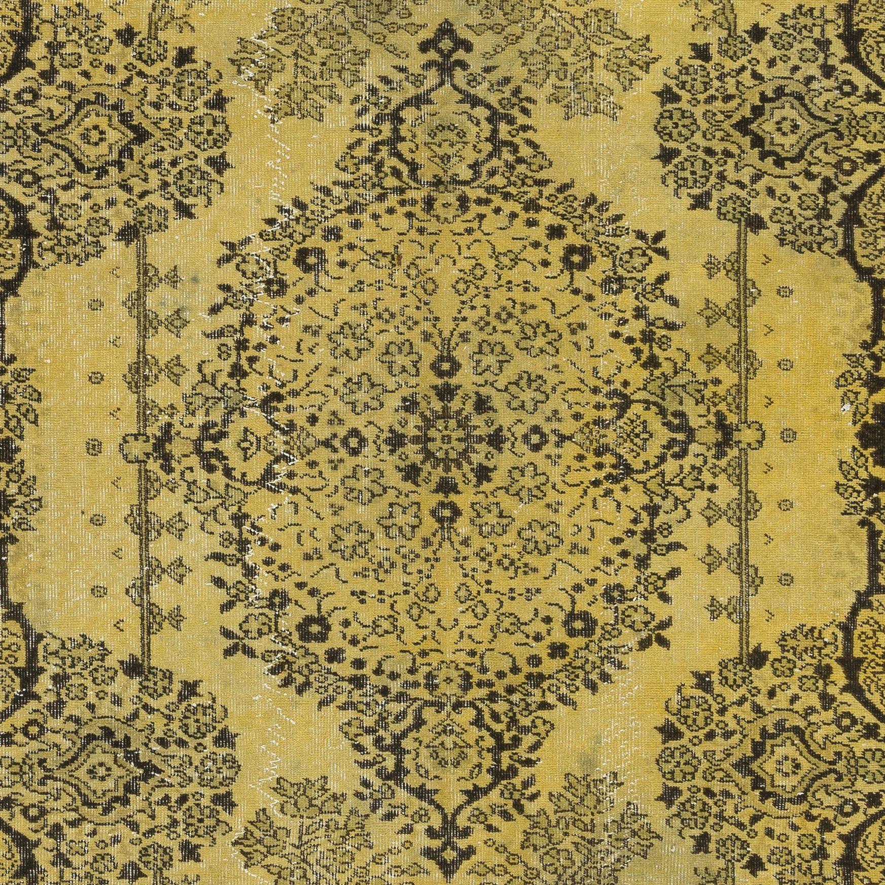 Modern 6x9.8 Ft Fantastic Handmade Turkish Rug with Medallion Design & Yellow Field For Sale