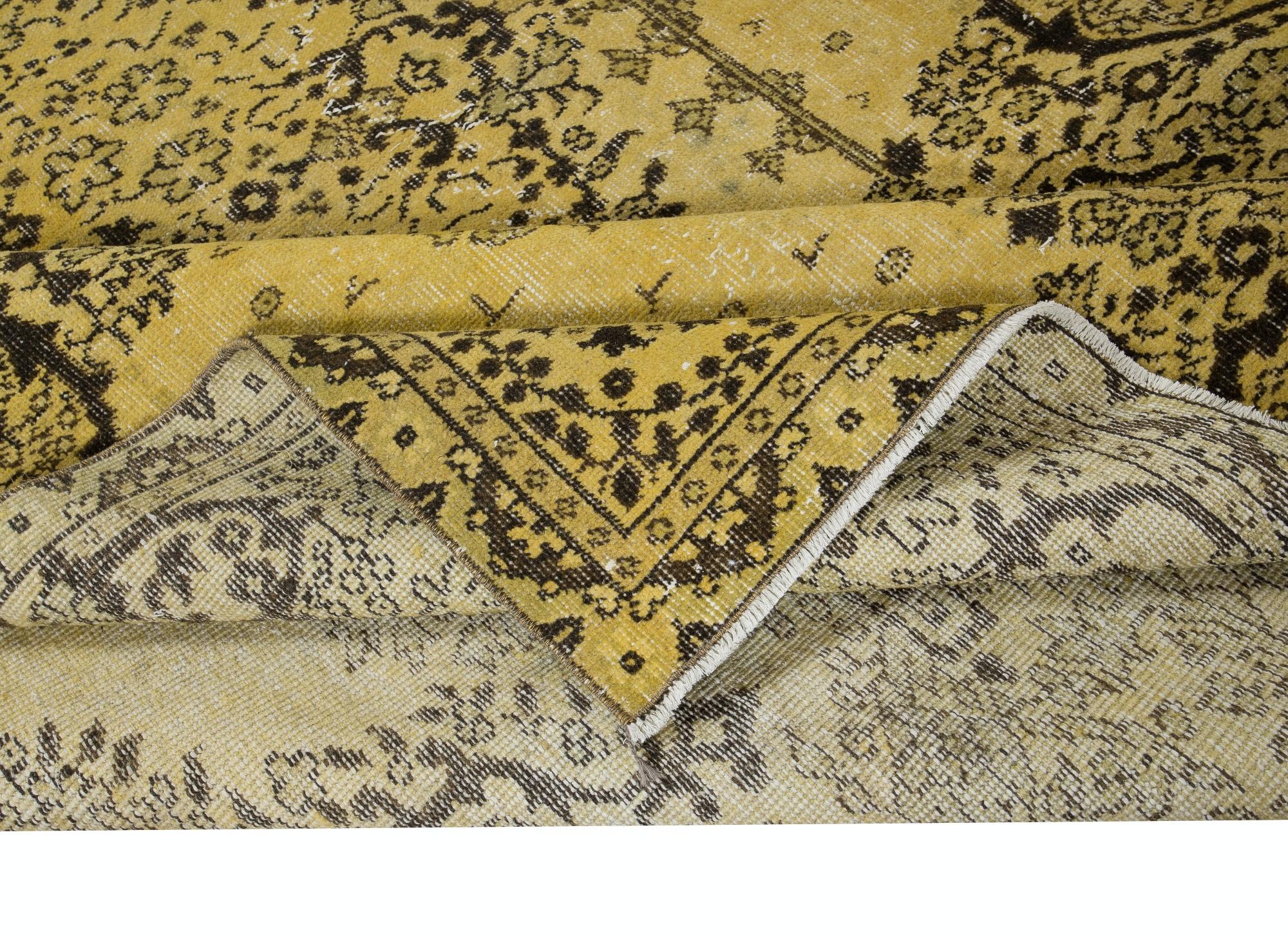 Hand-Knotted 6x9.8 Ft Fantastic Handmade Turkish Rug with Medallion Design & Yellow Field For Sale
