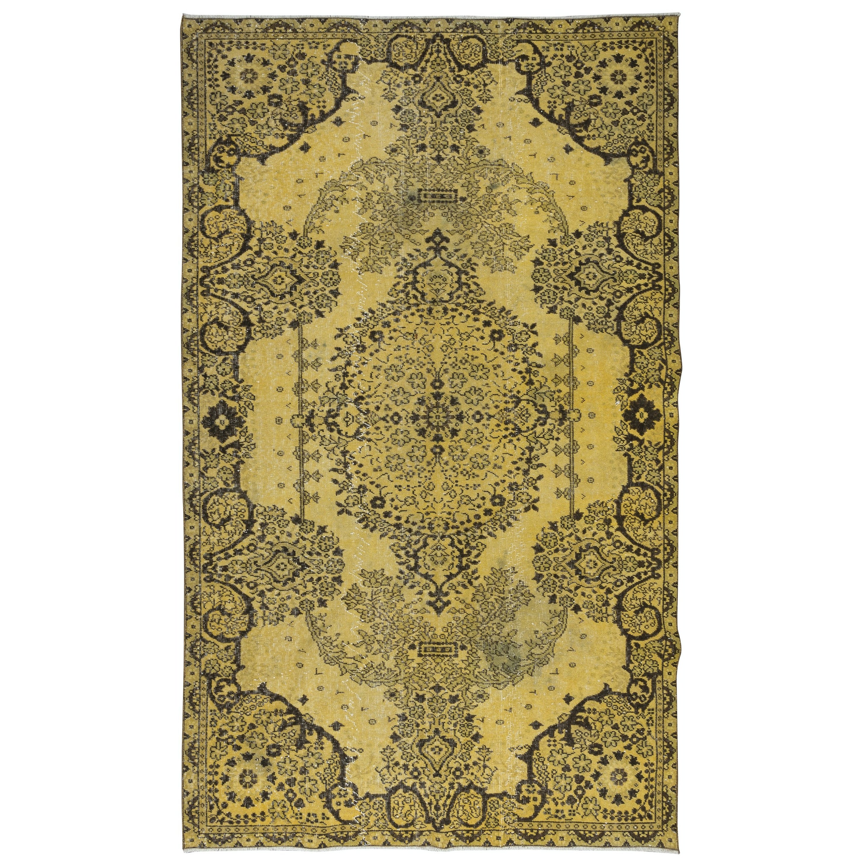 Fantastischer handgefertigter türkischer Teppich mit Medaillon-Design und gelbem Feld, 6x9,8 Fuß