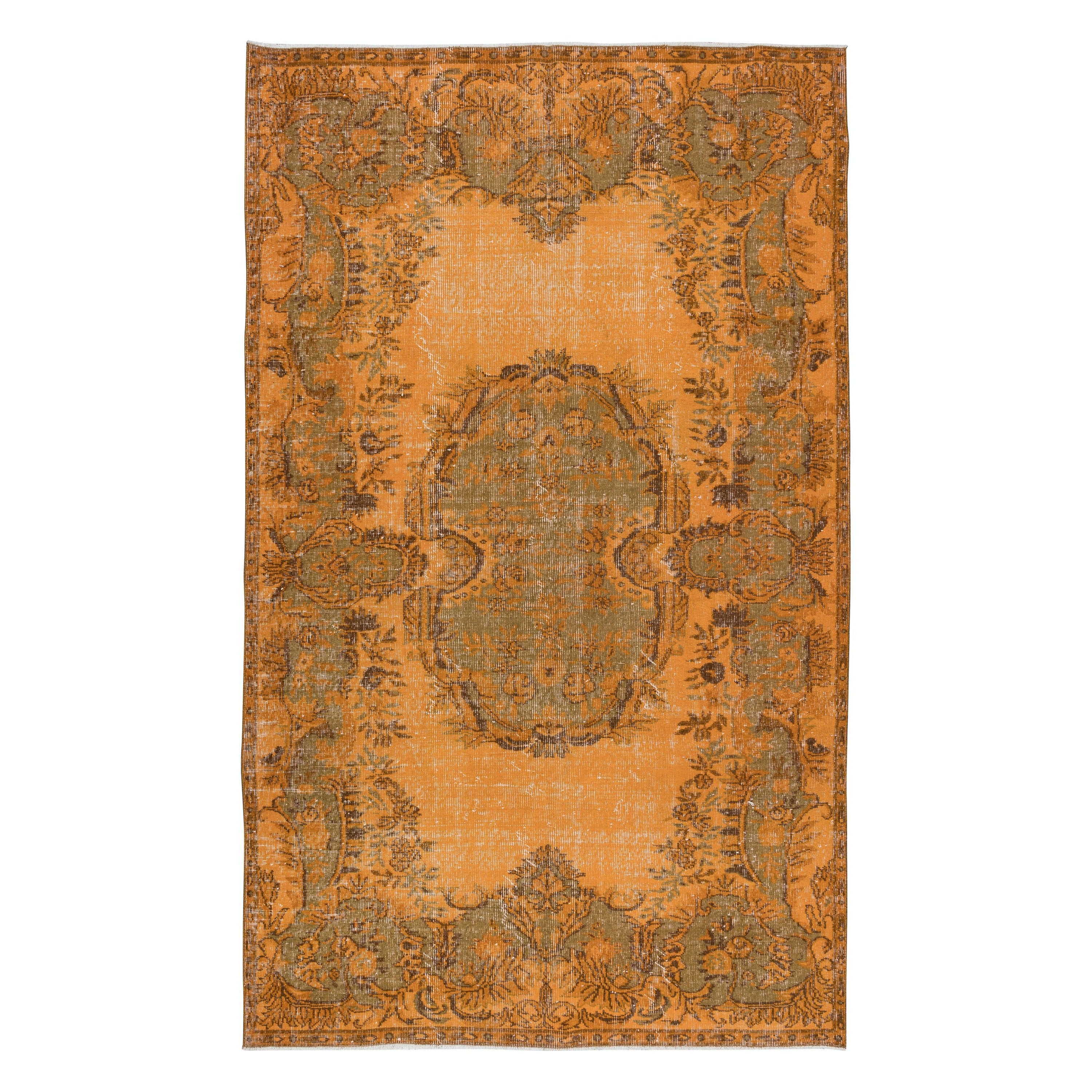 Tappeto Aubusson francese 6x9.8 Ft in arancione, Tappeto turco fatto a mano