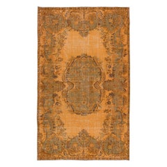6x9.8 Ft French Aubusson Rug in Orange, Handmade Turkish Carpet