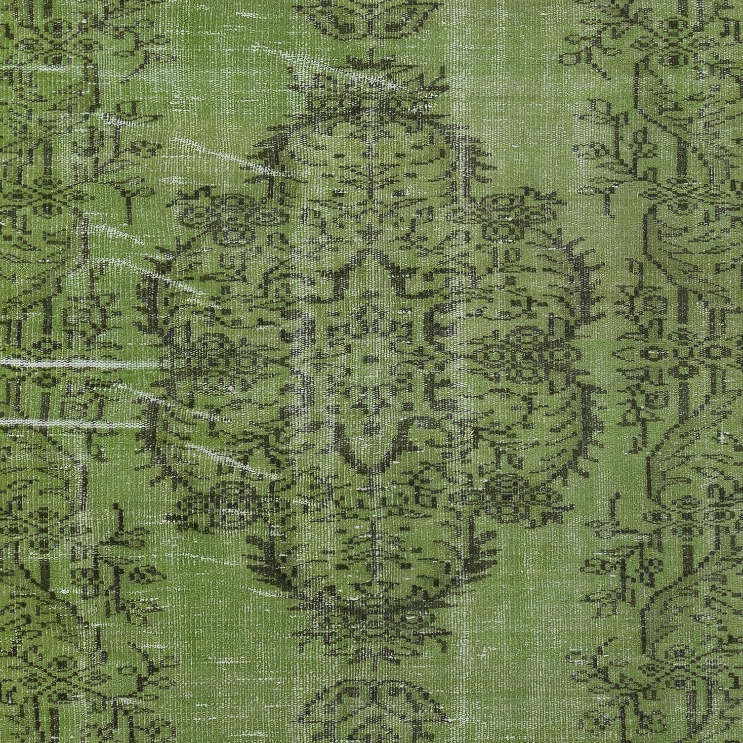 Mid-20th Century 6x9.8 Ft Green Wool Area Rug for Modern Interiors. Hand-Knotted in Turkey For Sale