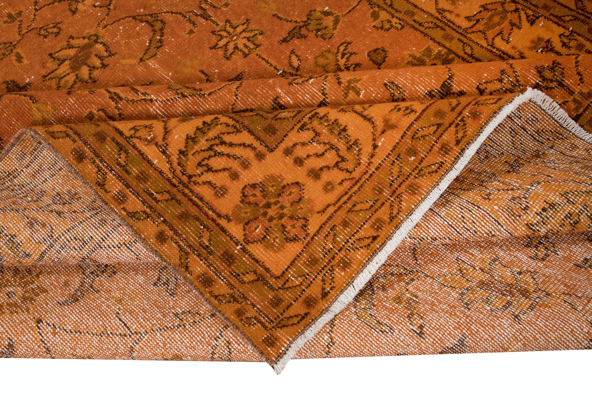 6x9,8 Ft Handgefertigter türkischer Teppich in Orange, moderner Teppich im floralen Design, handgefertigt (Türkisch) im Angebot