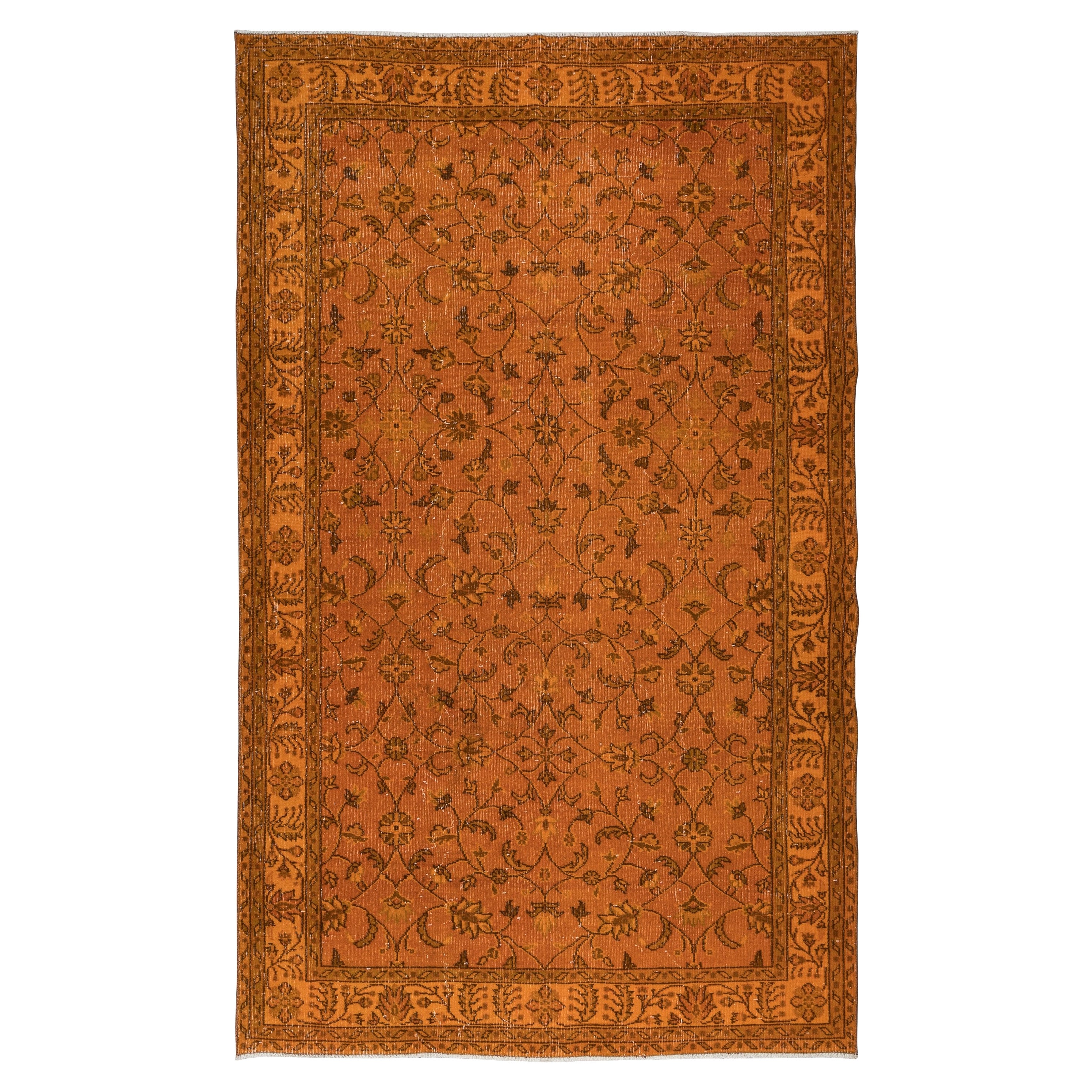 Tappeto per l'area turca 6x9.8 Ft fatto a mano in arancione, Tappeto dal design floreale moderno