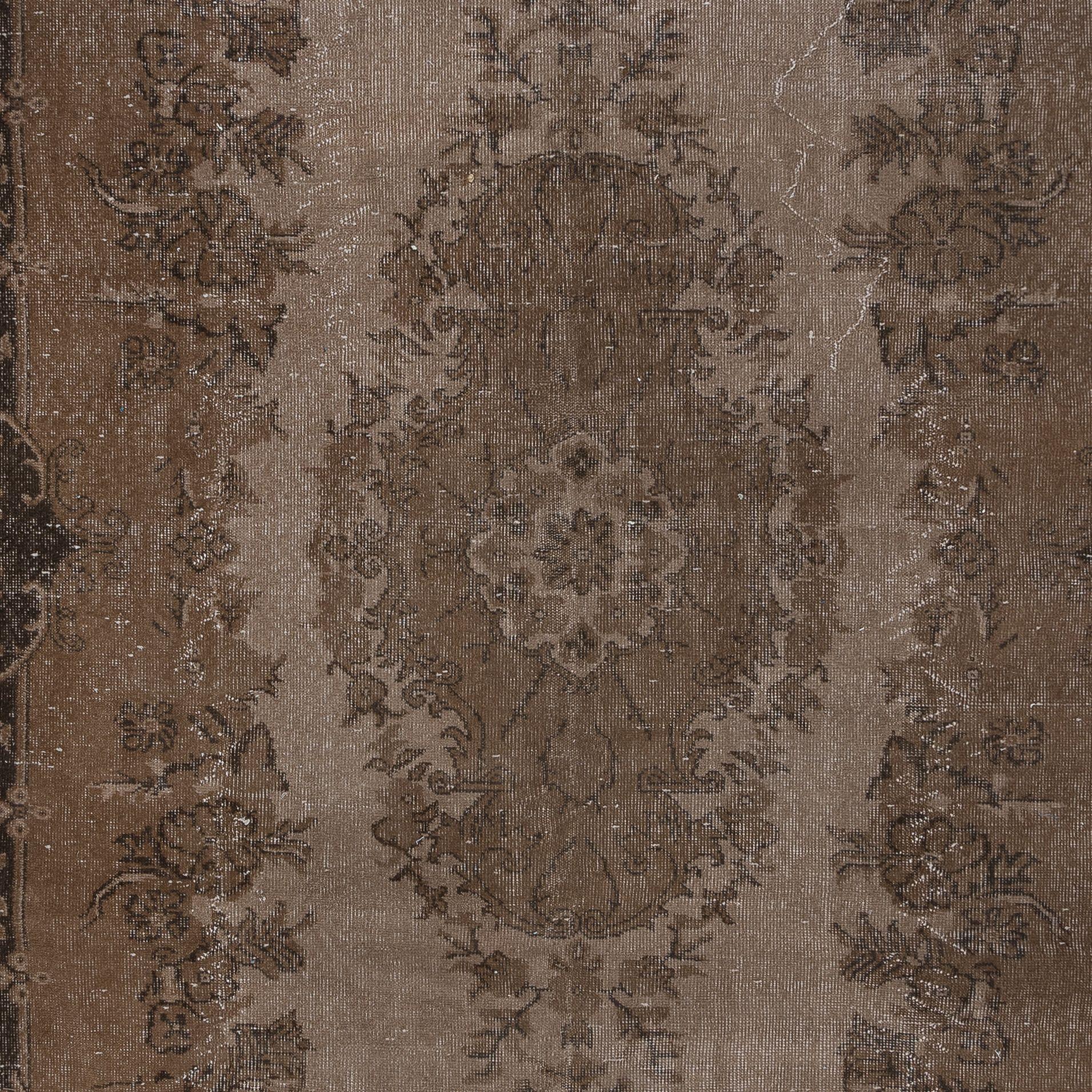 Hand-Woven 6x9.8 Ft Handmade Turkish Rug, Brown Medallion Design Carpet for Living Room For Sale
