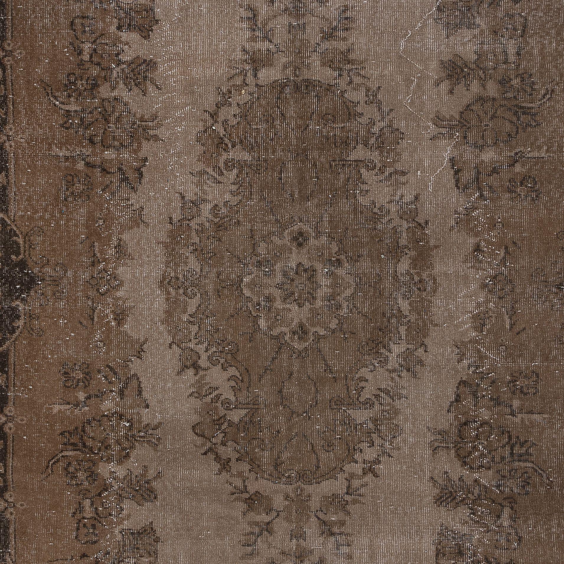 Hand-Knotted 6x9.8 Ft Handmade Turkish Rug, Brown Medallion Design Carpet for Living Room For Sale