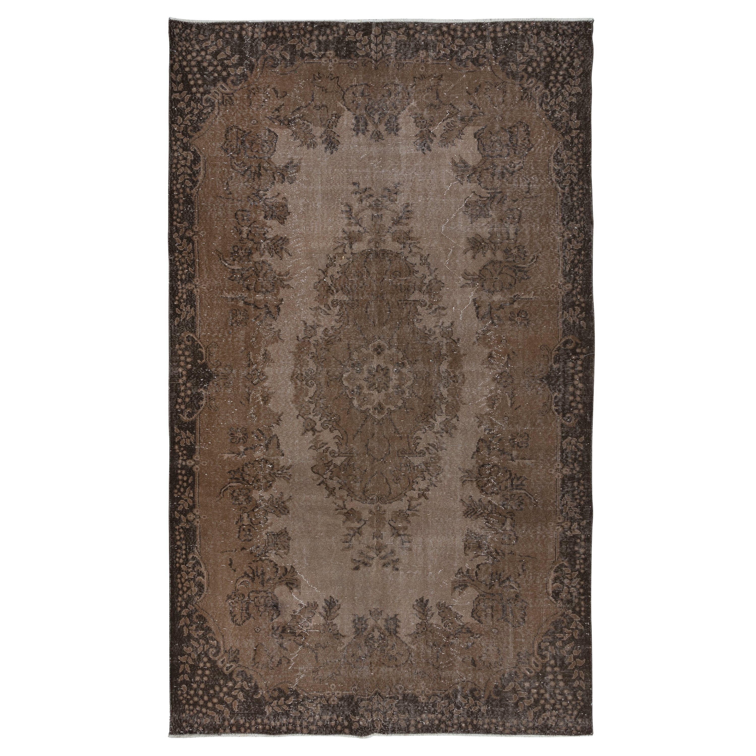 Tappeto turco fatto a mano 6x9.8 Ft, Tappeto con design a medaglione marrone per il soggiorno