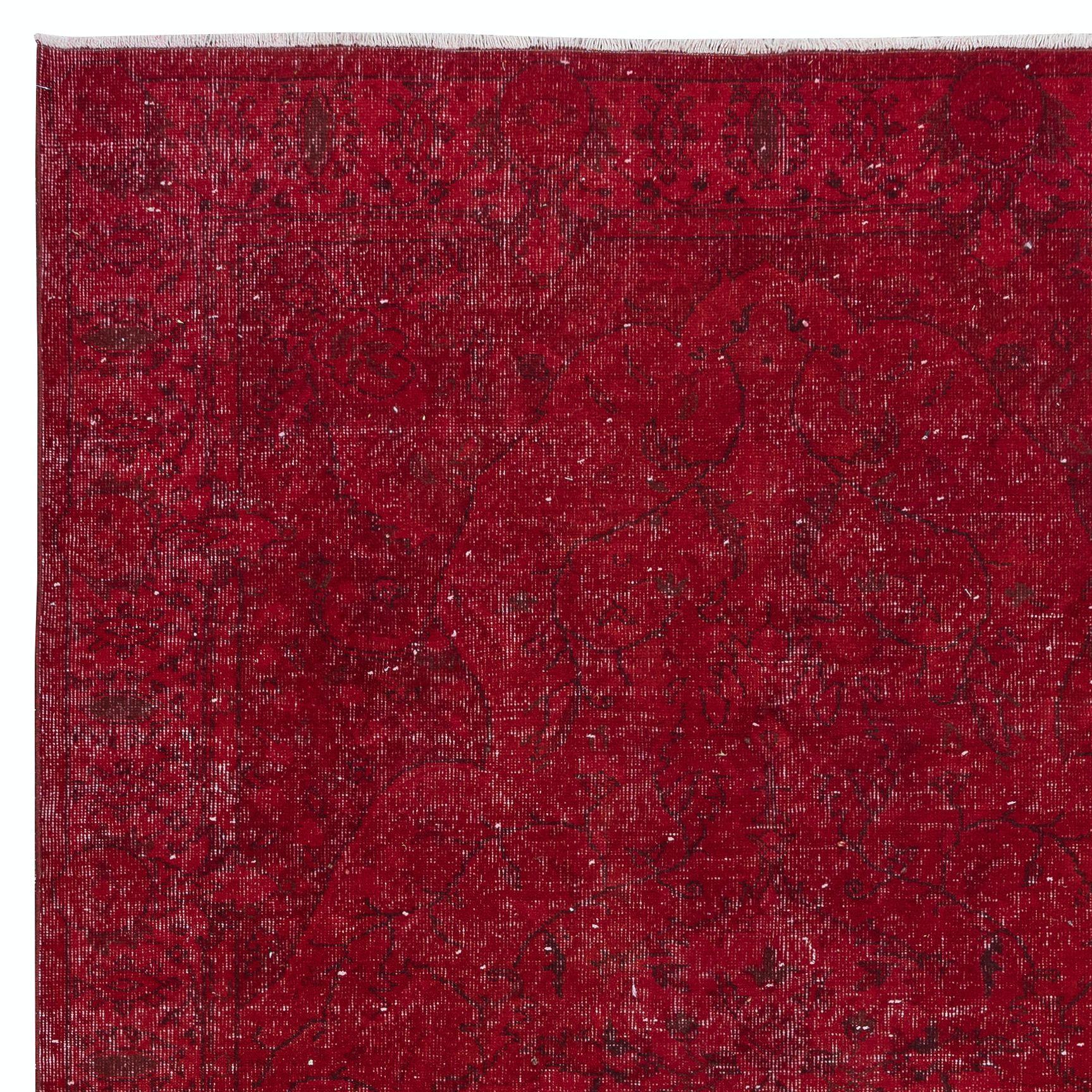 Hand-Woven 6x9.8 Ft One-of-a-Kind Red Wool Area Rug, Room Size Handmade Turkish Carpet For Sale