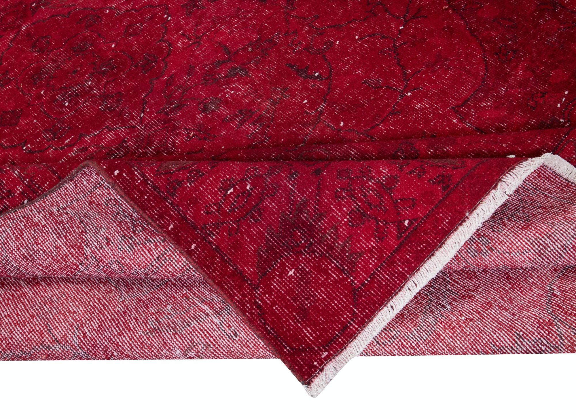 Modern 6x9.8 Ft One-of-a-Kind Red Wool Area Rug, Room Size Handmade Turkish Carpet For Sale