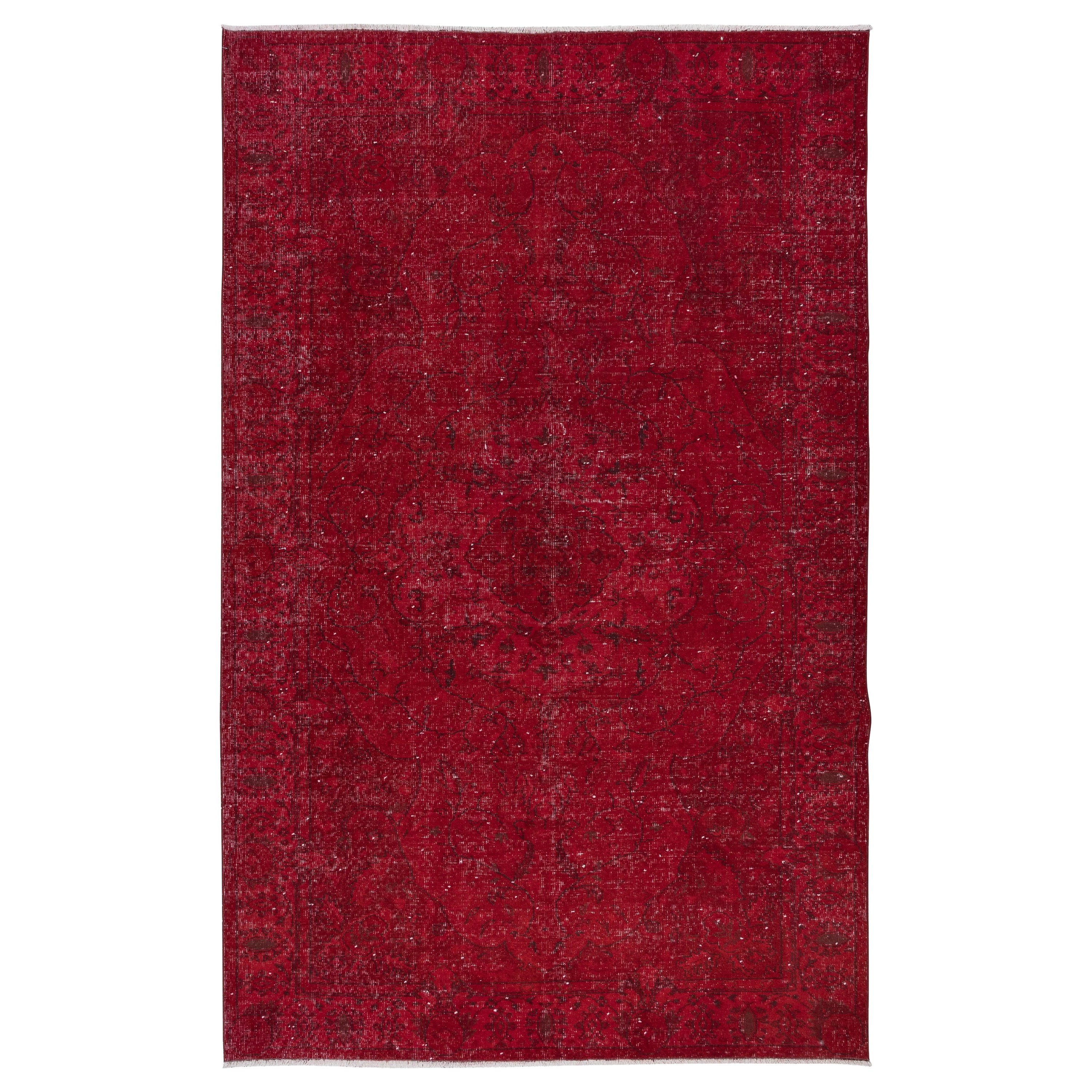 6x9.8 Ft One-of-a-Kind Red Wool Area Rug, Room Size Handmade Turkish Carpet