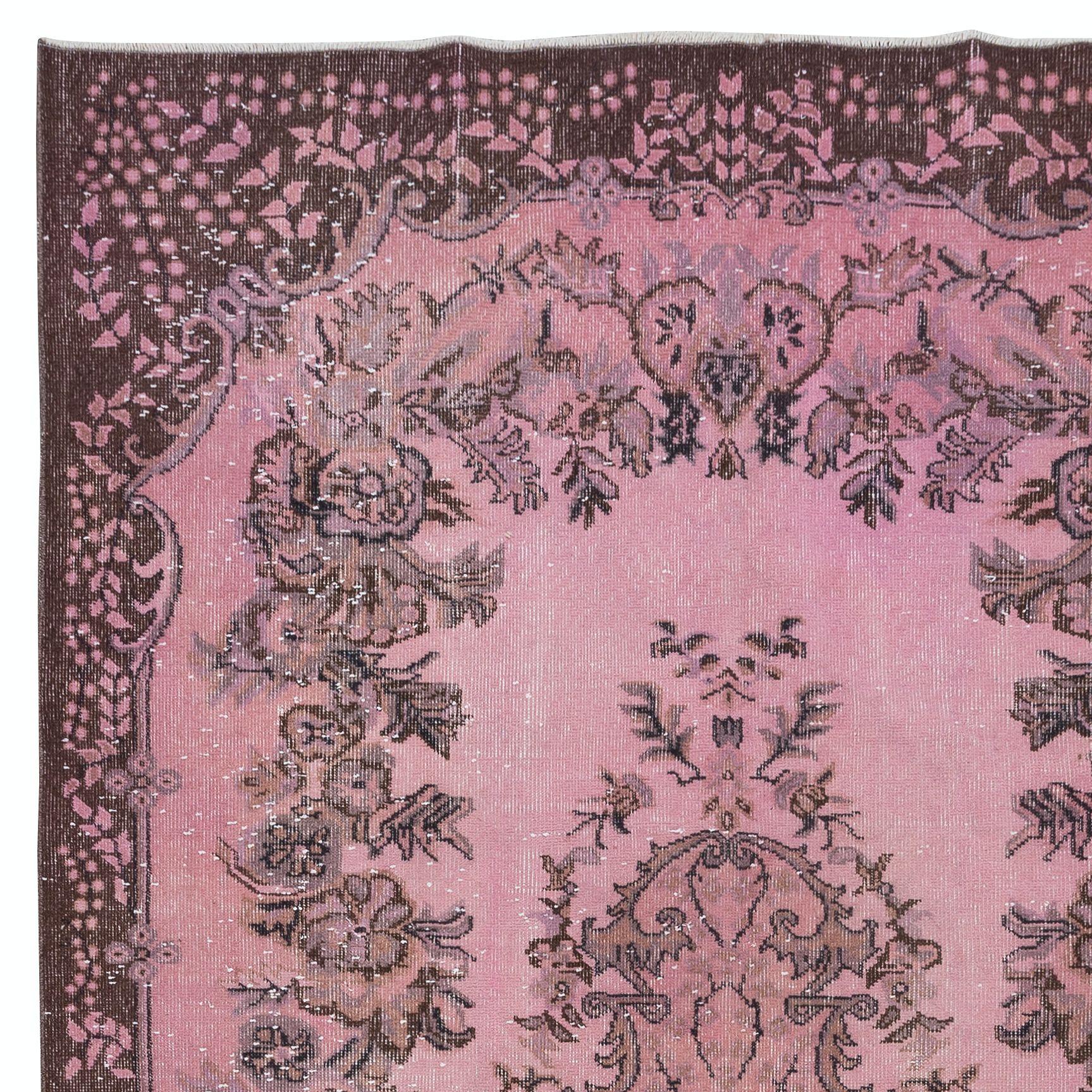 Hand-Woven 6x9.8 Ft Pink Area Rug for Modern Interiors, Handmade Turkish Carpet For Sale