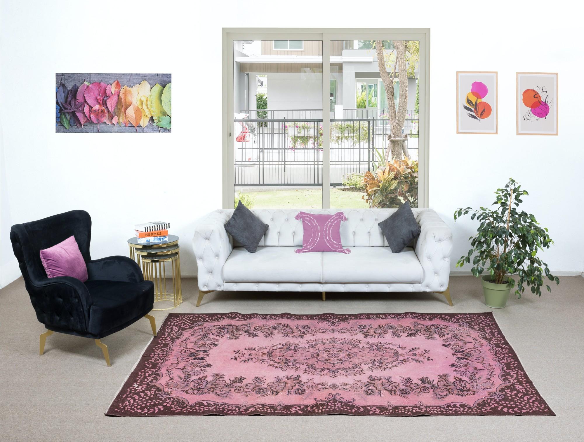 20th Century 6x9.8 Ft Pink Area Rug for Modern Interiors, Handmade Turkish Carpet For Sale